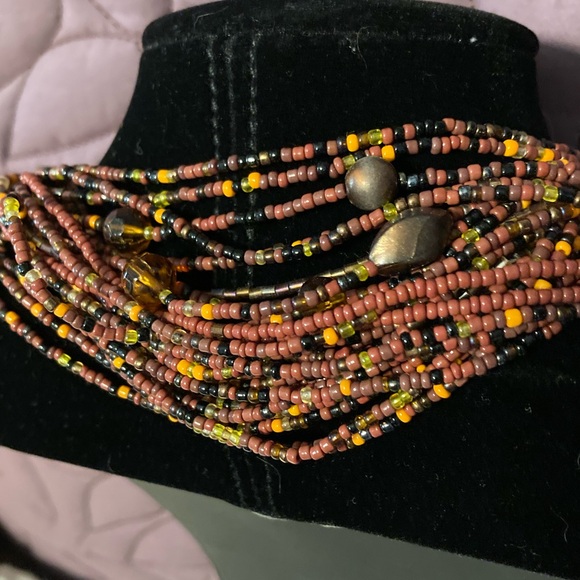 EsMor Orange Brown Multi Strand Glass Seeded Beaded 15” Necklace W/ 3” Extender - Picture 4 of 11